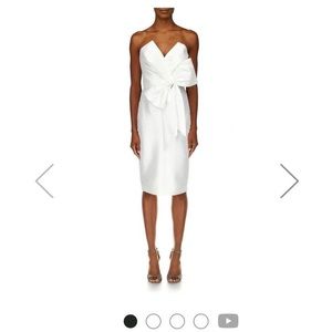 Badgley Mischka White Strapless Front Bow Cocktail Dress